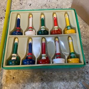 Set of 10 vintage wooden candle Christmas ornaments